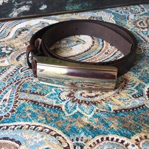 Sabrina Italian Leather Belt Croc Embossed Brown Statement Buckle XL 37-41